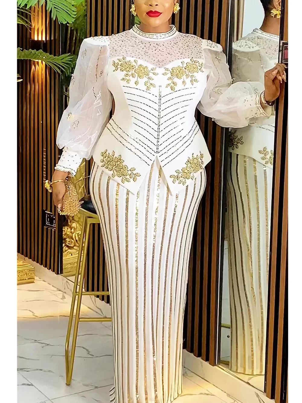 Amay Dresses for Women New Fashion Plus Size Sequin Evening Party Long Dress Dashiki Ankara Outfits Robe African Clothes