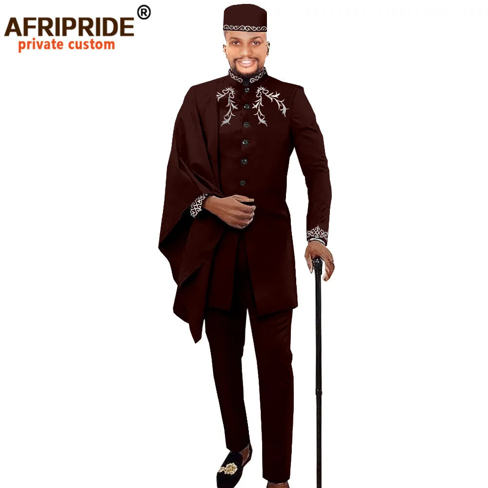 Maxy Men Clothing for Party Wedding Dashiki Printed Coats Ankara Pants and Hat 3 Piece Set Tribal Suit Wax AFRIPRIDE A2016017