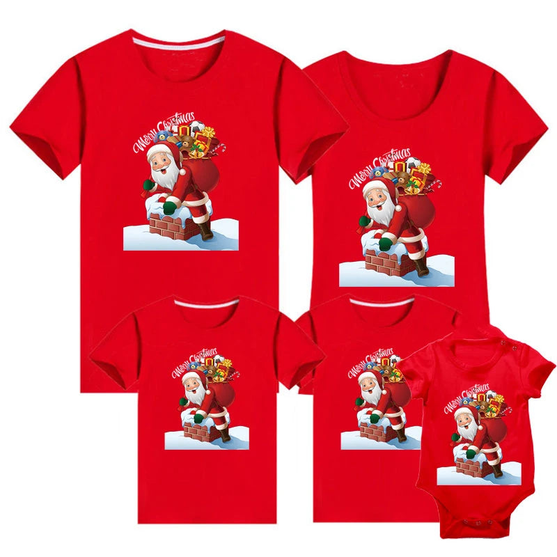 Maxy 2024 Christmas Daddy Mommy Baby Merry Family Look Casual Family Tshirt Christmas Deer Matching Family Outfits Baby Romper Cotton