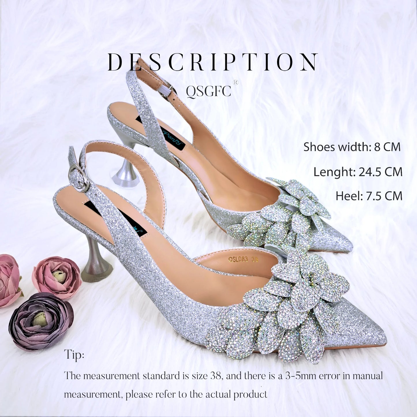 Maxy Design Silver Glitter Fabric Fashionable and Exquisite Shoes and Bag Comfortable to Wear Shallow Pointy Toe Stiletto