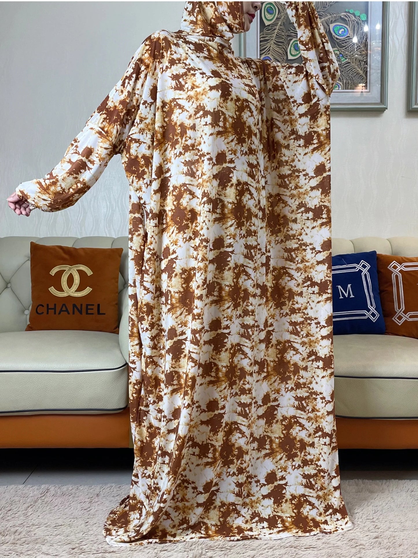Maxy Muslim Women Hooded Turkey-African Prayer Garment Kaftan Dress With Hijab Floral Prints Dubai Saudi Robe Ramadan