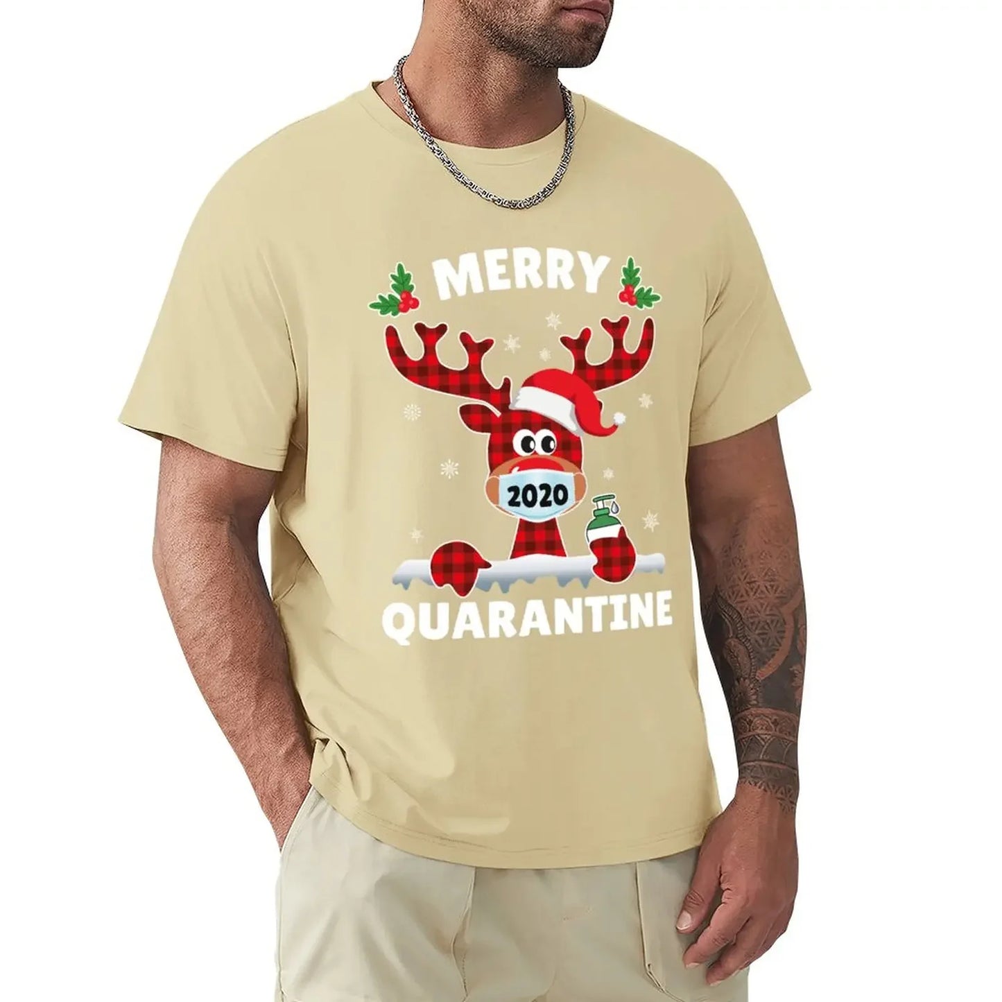 Merry Quarantine Christmas 2024 Max Reindeer Mask Family Pajamas T-Shirt summer clothes animal Prin for boys clothes for men