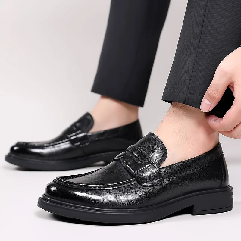 Visco Italian High-end Leather Slip-on Shoes Men's Business Dress Square Toe British Slip-On Formal Casual Loafer Oxford Shoes Wedding