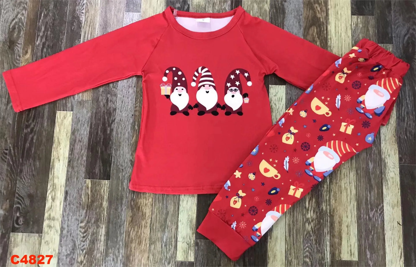 Maxy Red Fall Christmas Children's Pajamas set Santa baby autumn long cotton long-sleeved top + long pants pajamas set