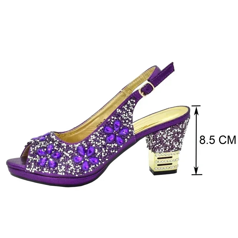 Maxy Wedding Matching Shoes and Bags with Full Rhinestone Party Shoe and Bag Set for Women Italy Elegant Woman Heeled Pumps