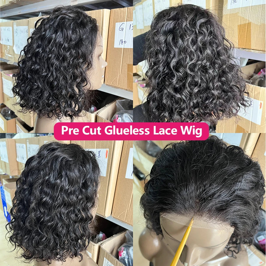 Maxy Queenlike Water Wave Ready to Wear Glueless Human Hair Wig 4x4 Pre Cut Pre Plucked Lace Closure Wigs for Women 10-16 inch Remy