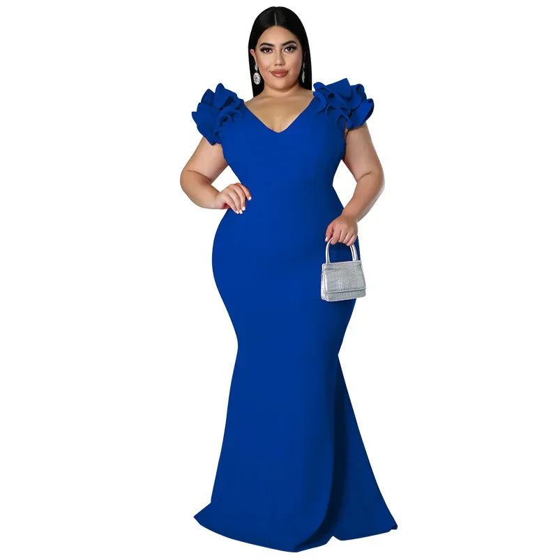 Maxy Ethnic Costume Sexy Ruffle Sleeve Wrap Hip Backless Dresses Elegant New Year Dress Women Dinner Party