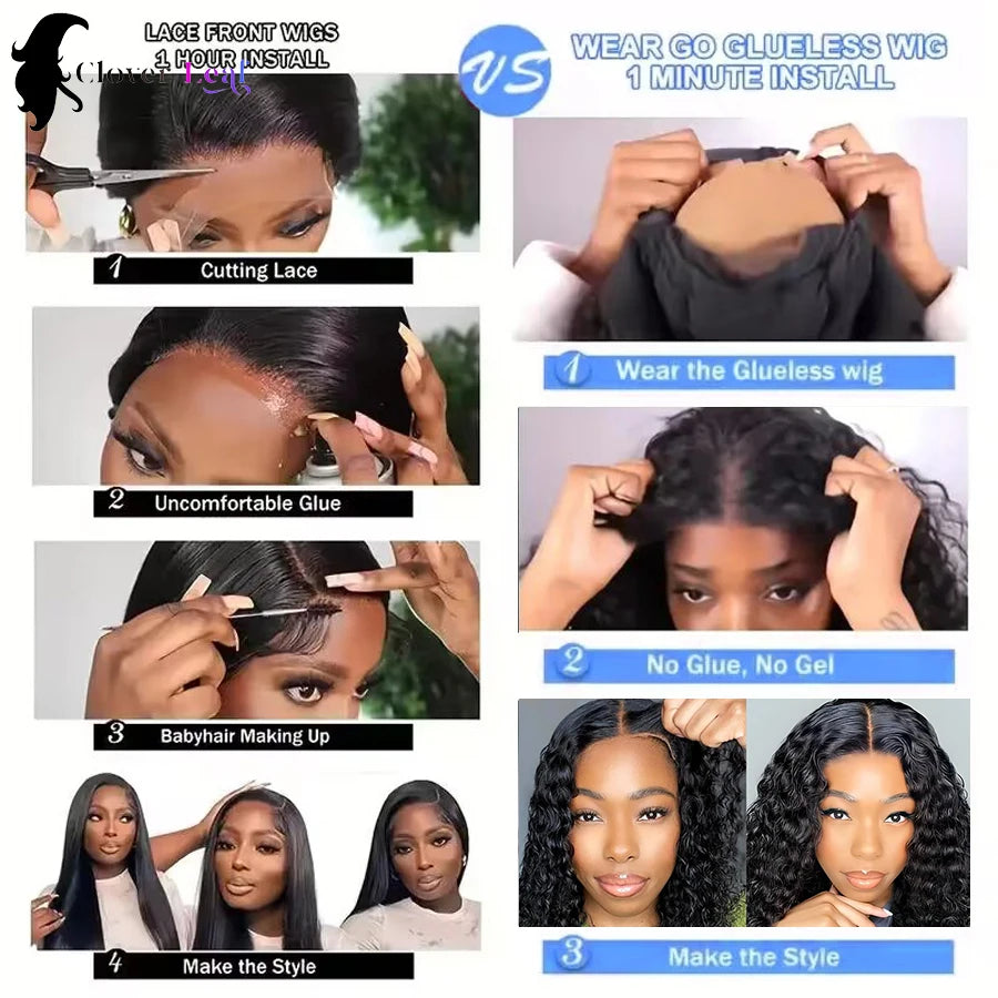 Maxy 24 inch Glueless Wig Human Hair Ready To wear Water Wave 6x4 Pre Cut Pre Plucked Lace Closure Wig Brazilian Wigs 100% Human Hair