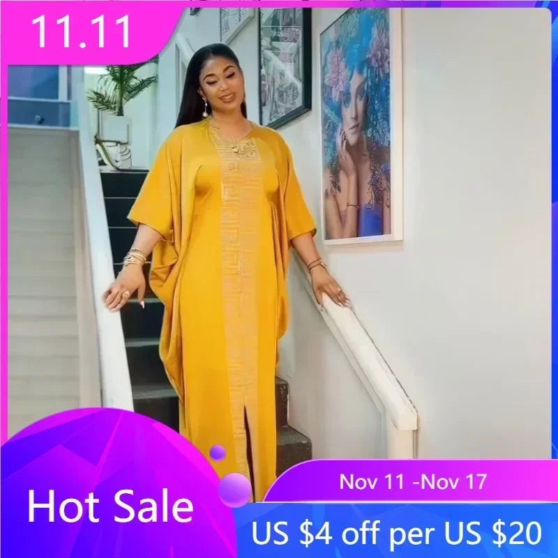 Maxy Customized Party Dresses For Women Traditional Clothing Dubai Dashiki Abaya Muslim Plus Size Bat Sleeve Maxy