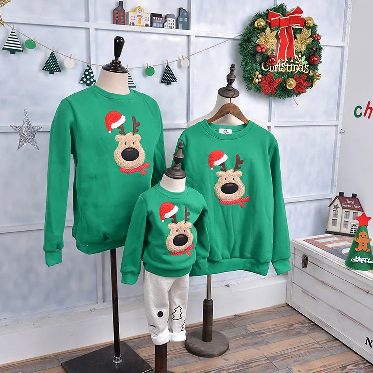 Maxy 2024 New Christmas Sweaters Family Matching Clothes Outfits Baby Girl Boy Mommy and Dad Mom Thick Deer Santa Claus Pajamas