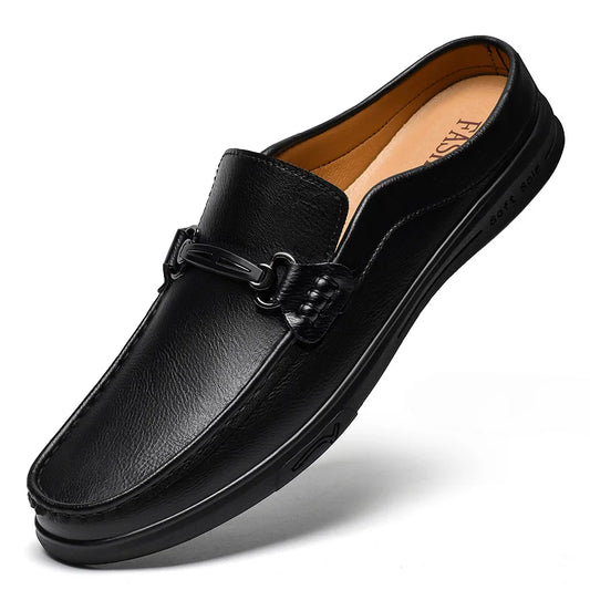 Visco Men's Leather Slip-On Loafers Half Shoes Mules Backless Moccasins Casual Driving Shoes Flats Brown Black Italian Designers