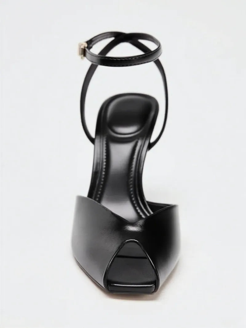 Maxy Comfort Soft Leather Brand High Heel Sandals Women Summer Sexy Open Toe Ankle Buckle Thin Heel Designer Shoes Fashion Dress Shoe