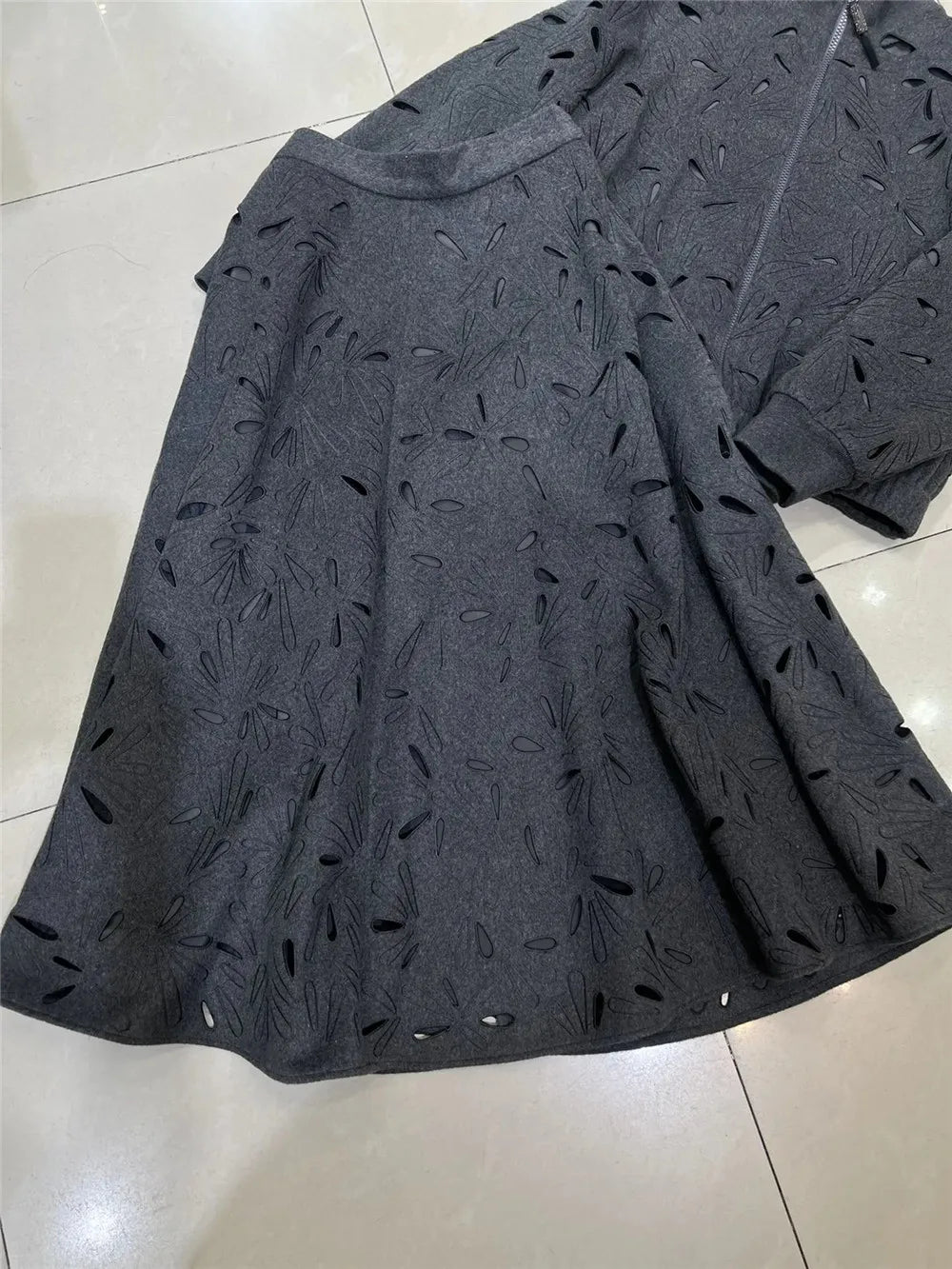 Maxy Autumn B*C Hollow Pattern Wool Short Jacket Coat + High Waist A-Line Skirt Women's Clothing 2-Piece Set
