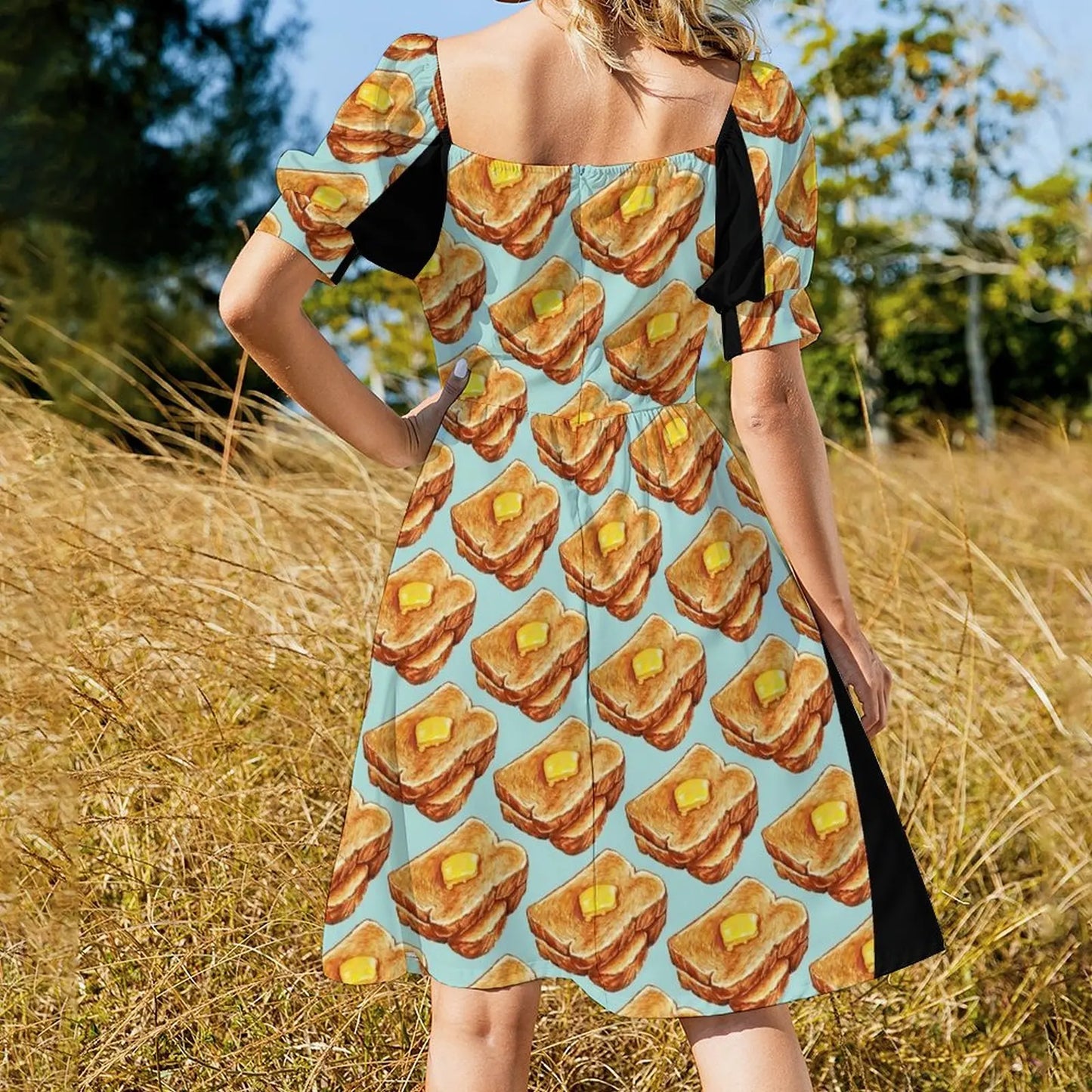 Maxy Buttered Toast Pattern Short-Sleeved Dress Clothing female summer dress women chic and elegant woman dress