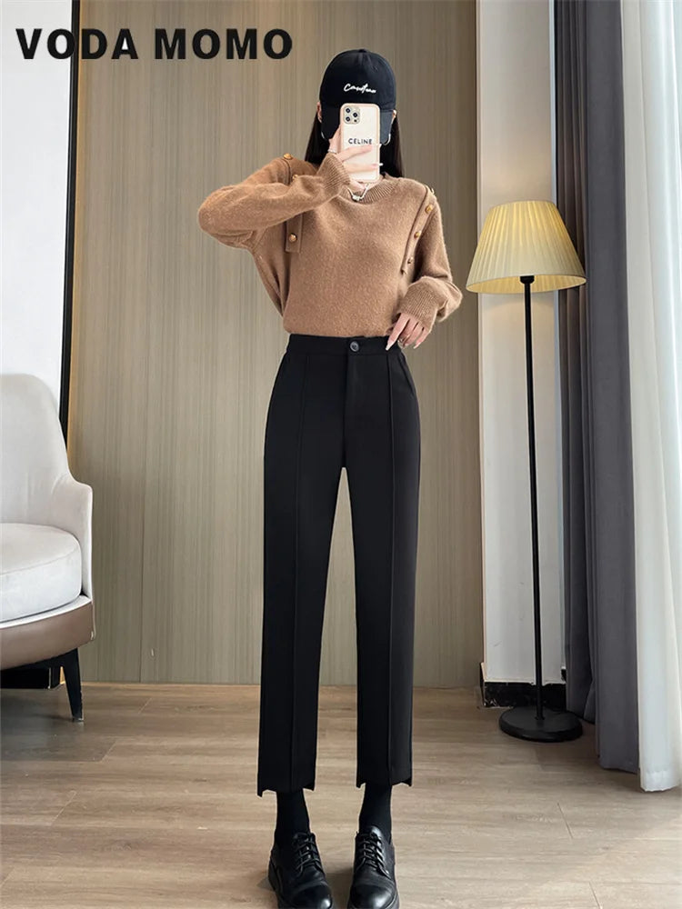 Maxy Korean New Casual Harun Loose Slim Thickened Smoke Pipe Suit Pants Wool Pants Autumn Winter Pants Commuting style Versatile