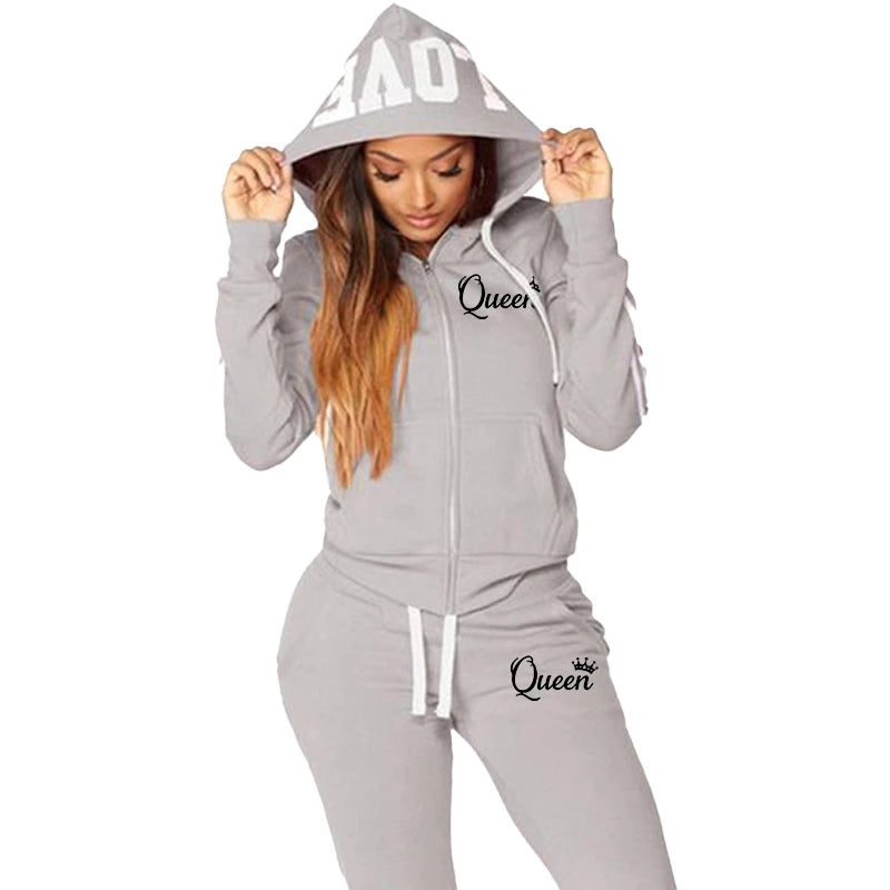 Maxy Fashion Casual Sweatsuits for Women Two Piece Set Tracksuit Jogging Suit Zipper Long Hoodies Running Sportswear High Street Pant