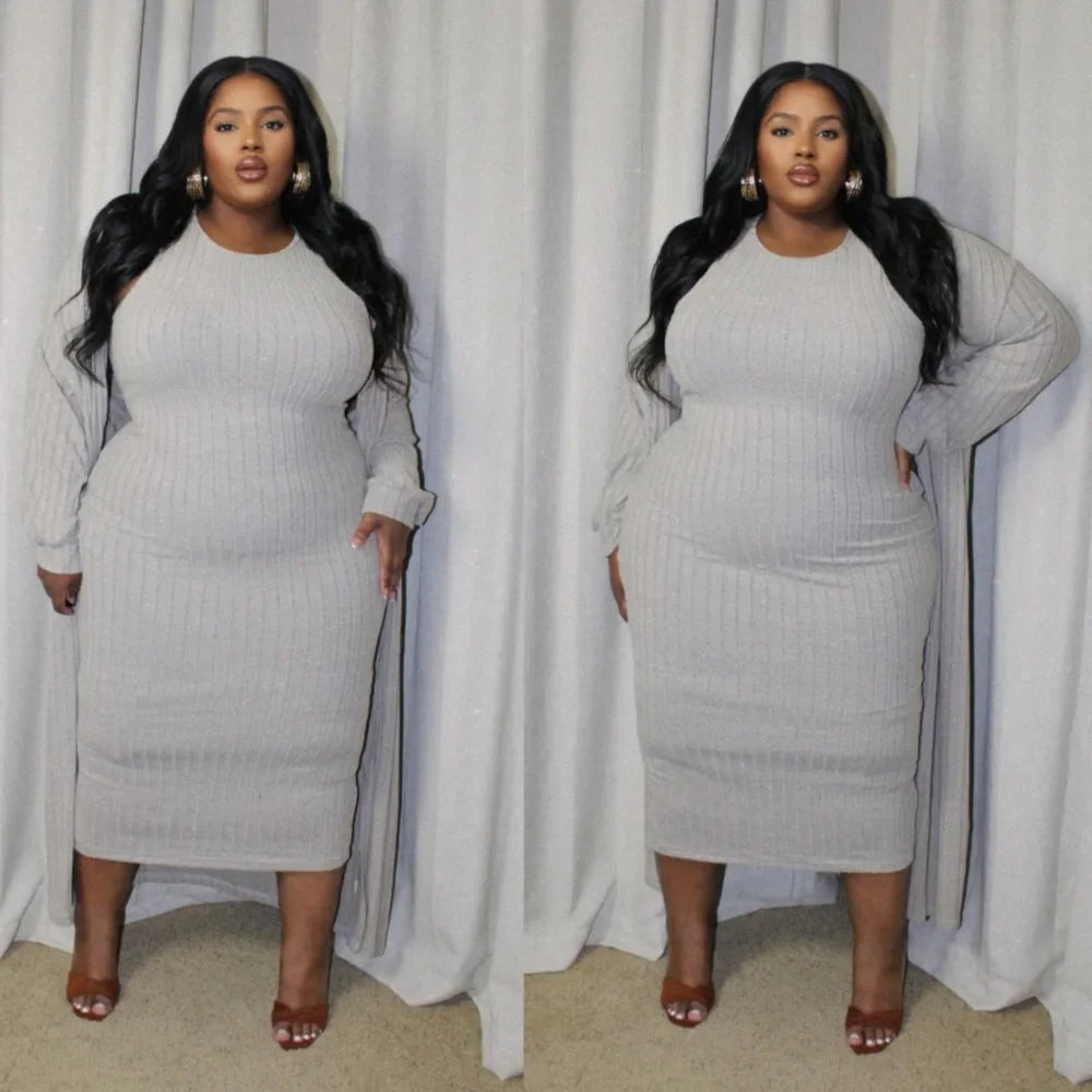 Maxy Plus Size Women's Set Long Sleeve Maxy Coat and Dress Suit Party Fall Streetwear Two 2 Piece Set Outfit Tracksuits