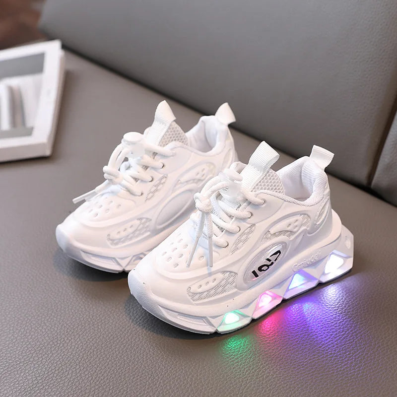 Visco New Tennis Shoes LED Children Train Boys Girls Casual Sneakers Kids Flats Mesh Breathable Sports Shoes Toddler Illuminated Shoes