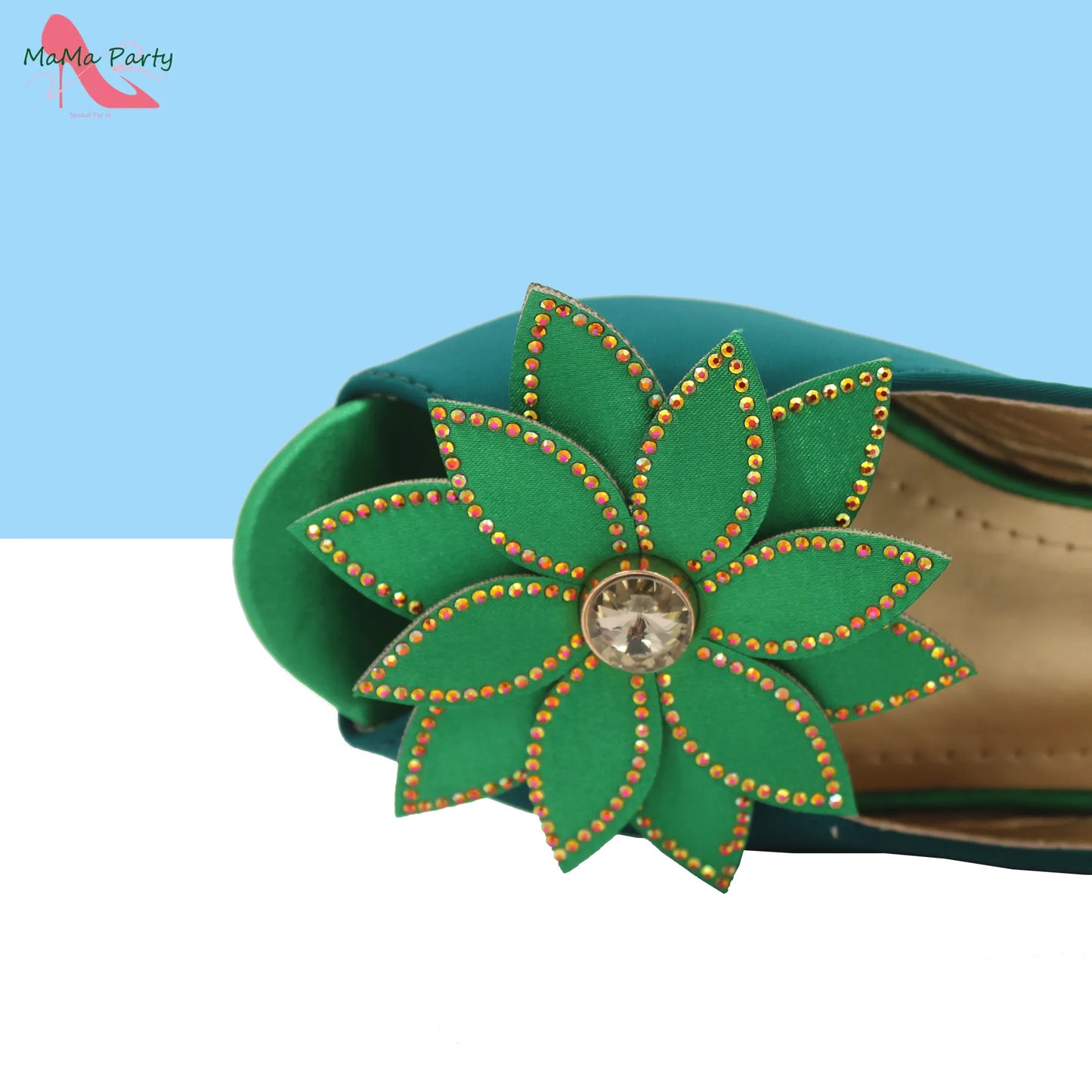 Maxy New Design Women Shoes and Bag Set in Green Color High Quality Comfortable Heels with Appliques for Wedding