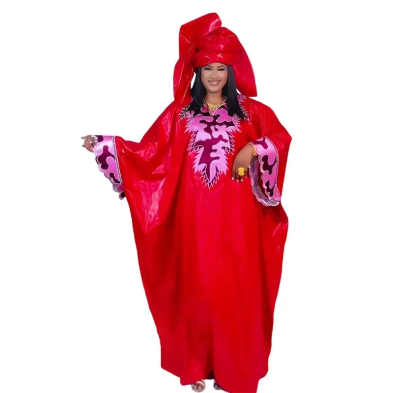Maxy Clothes for Women Dashiki Ankara Bazin Riche Design Red Wedding Party Dresses with headscarf
