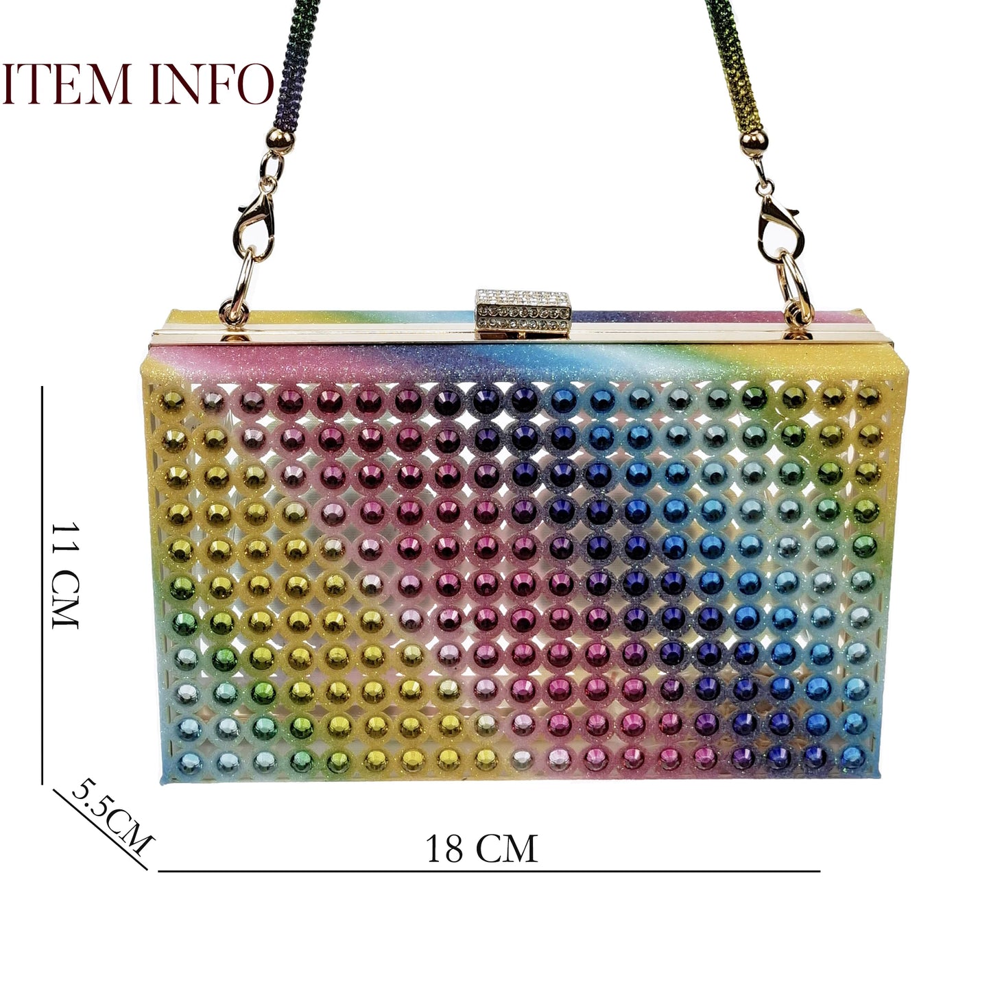 New Maxy Design Simple and Elegant Colorful Rhinestones Rainbow Color Women's Shoes and Party Wedding Bags