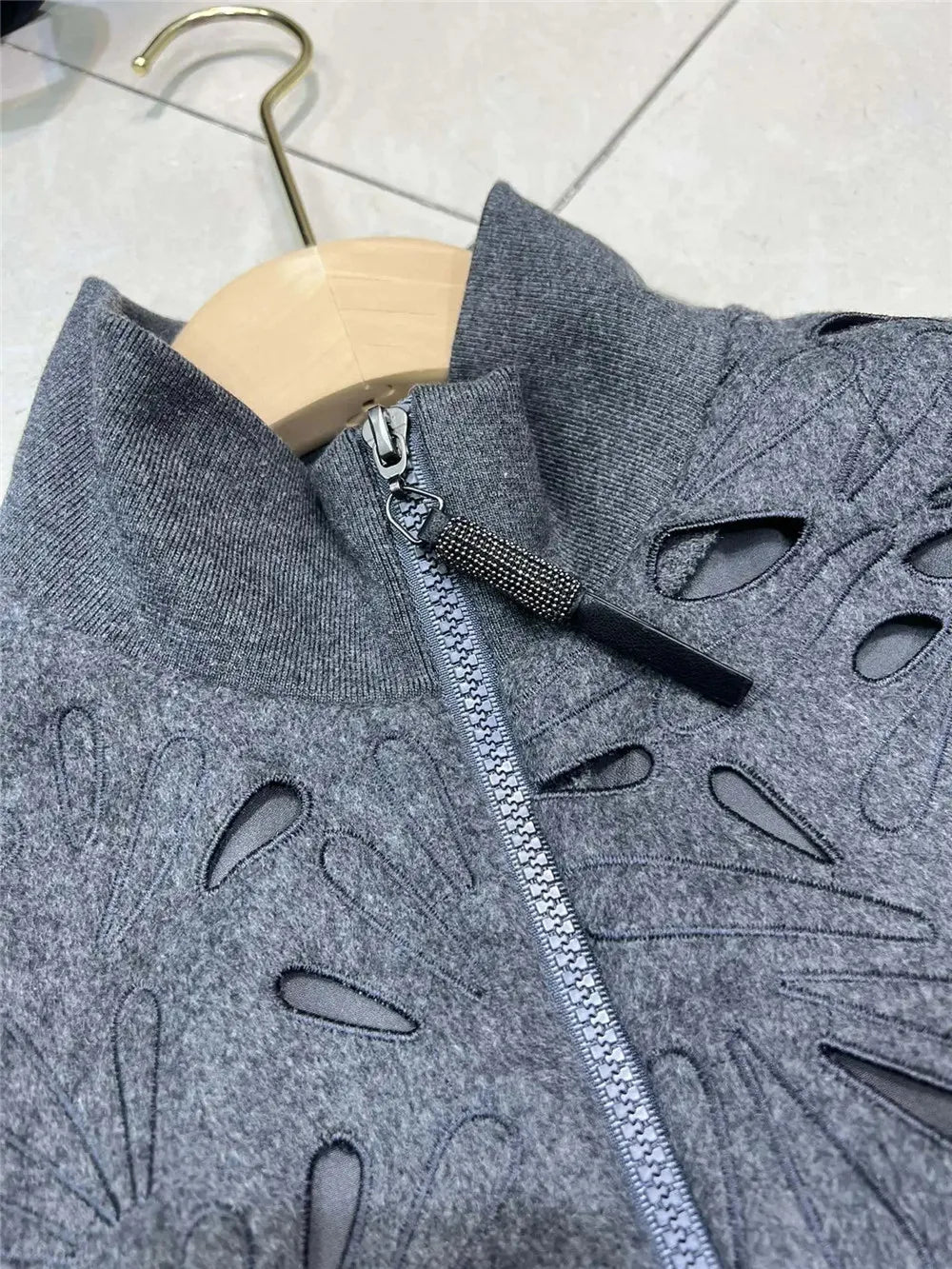 Maxy Autumn B*C Hollow Pattern Wool Short Jacket Coat + High Waist A-Line Skirt Women's Clothing 2-Piece Set