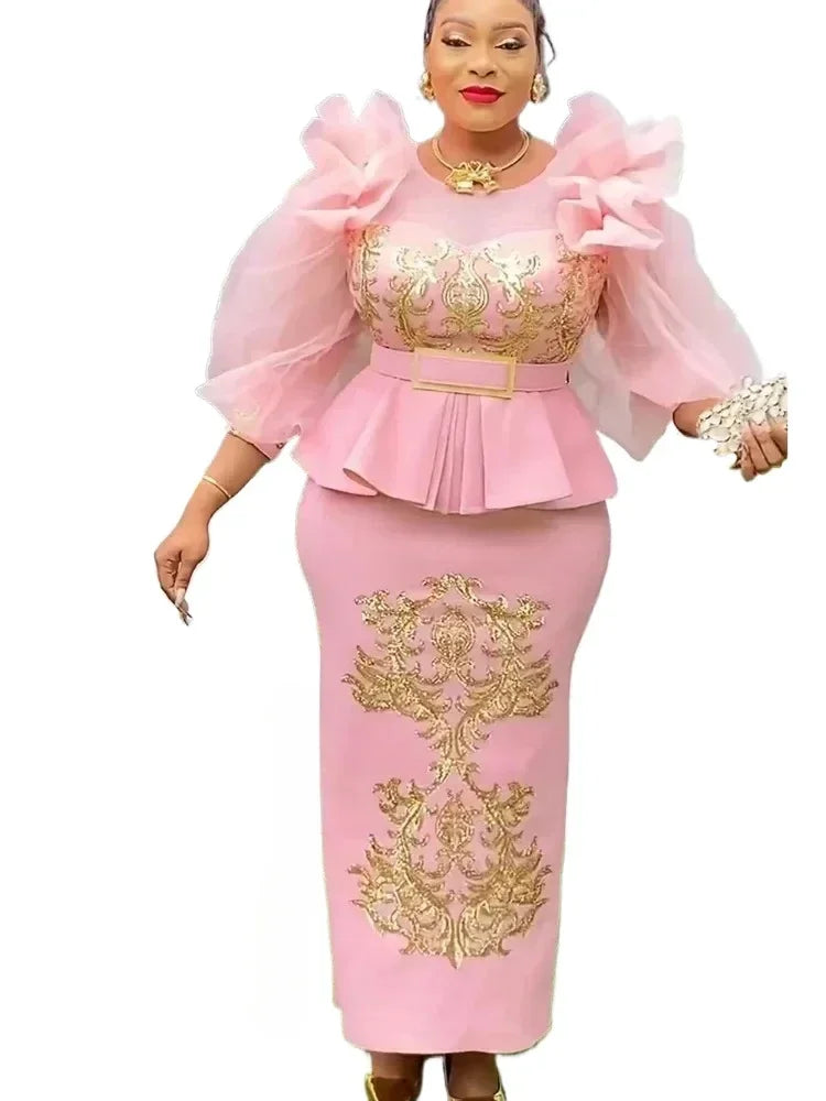 Amay Plus Size Evening Dresses for Women African Luxury Sequin Gown Elegant Spring Wedding Party Long Dress Ankara Ladies Clothing