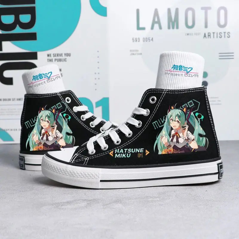 Maxy Kawaii Hatsune Miku Canvas Shoes Summer New Thin Shoes Cartoon New High Top/low Top Versatile Boy Girl Shoes Couple Style