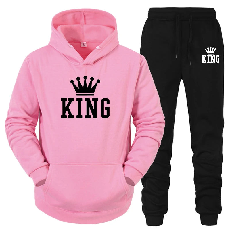 Maxy Hot Sale Couple Fashion Tracksuit King Queen Hoodies and Sweatpants High Quality Men Women Daily Casual Sports Jogging Suit