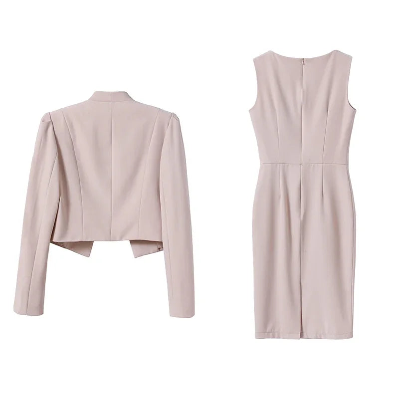 Maxy 2 Piece Dress Suits High quality Women Business Set Fashion Formal Lady Office Suit Short Blazer and Dress