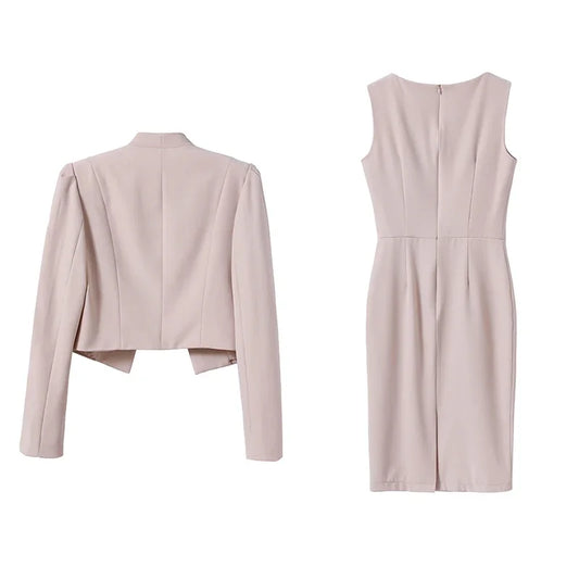 Maxy 2 Piece Dress Suits High quality Women Business Set Fashion Formal Lady Office Suit Short Blazer and Dress