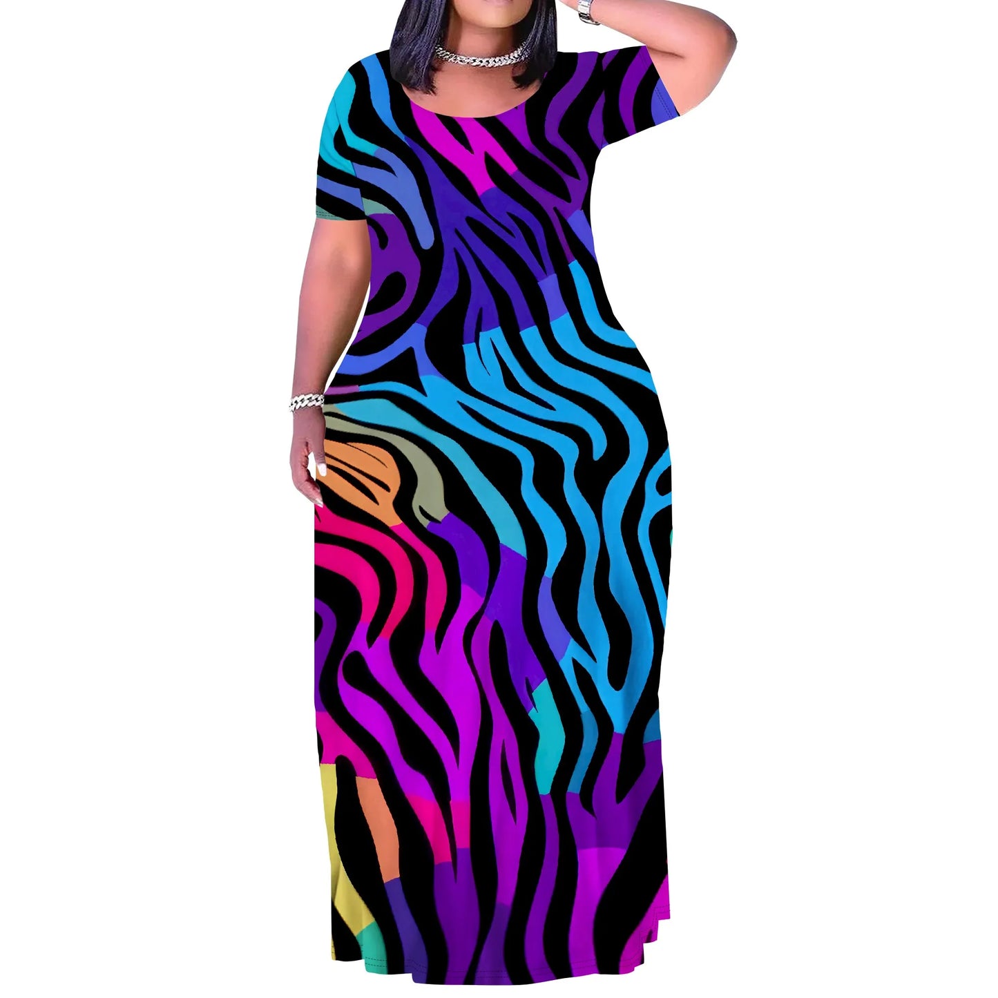 Maxy Plus Size Long Dress Sexy Outfits for Women Printed Loose Cute Dress