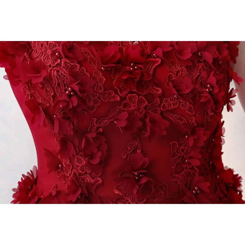 Maxy New Women's Sexy V-neck Embroidered Bridal Wine Red Toast Evening Dress Fashionable Slimming Banquet Slimming Long Dress