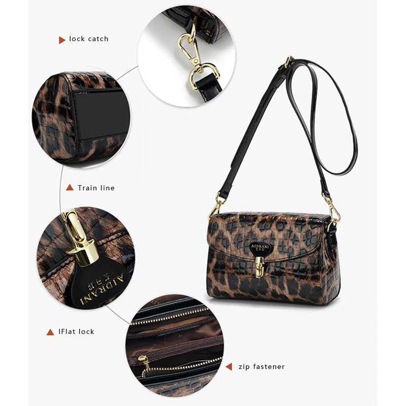 Maxy New Luxury Designer Leopard Genuine Leather Handbags Ladies Fashion Tote Leather Shoulder Women Bags