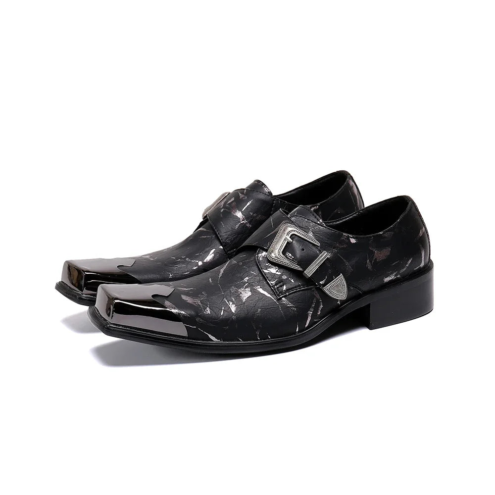 Amay Social Square Toe Monk Strap Dress Shoes Leisure Print Solid Color Formal Shoes Italian Man Genuine Leather Prom Shoes