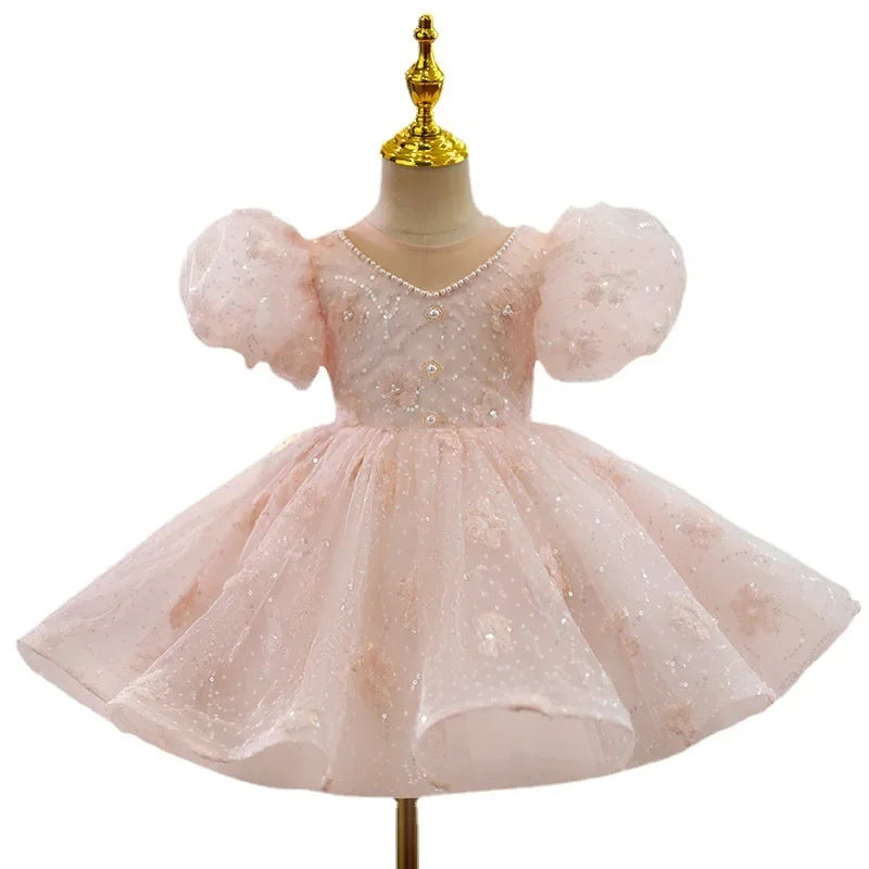 Maxy Bridesmaid Dresses for Kid Girls Children Princess Beading Sequined Ball Gowns Infant Pink Evening Dress Toddlers Vestidos