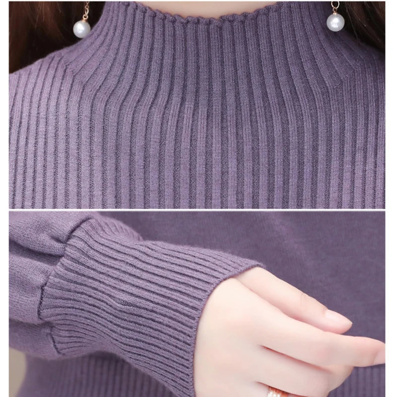 Maxy Elegant Half Turtleneck Sweater Dress 2 Piece Set Sleeveless Winter Vest + Midi Knitted Dresses Suit Large Size Women Outfits
