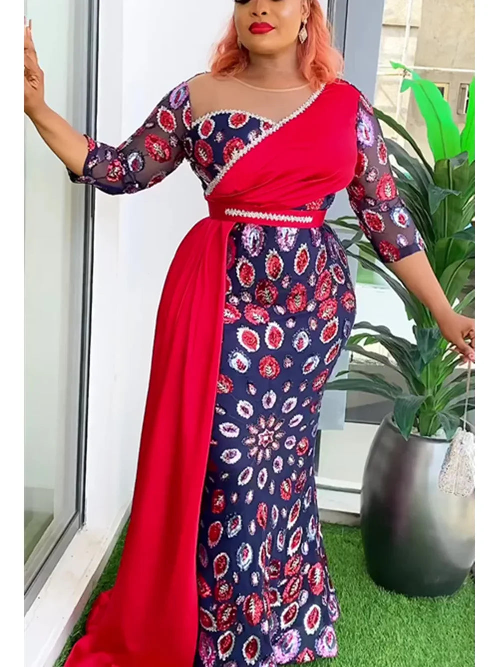 Maxy Plus Size African Party Long Dresses for Women 2024 New Sequin Evening Gowns Outfits Robe Africa Clothing