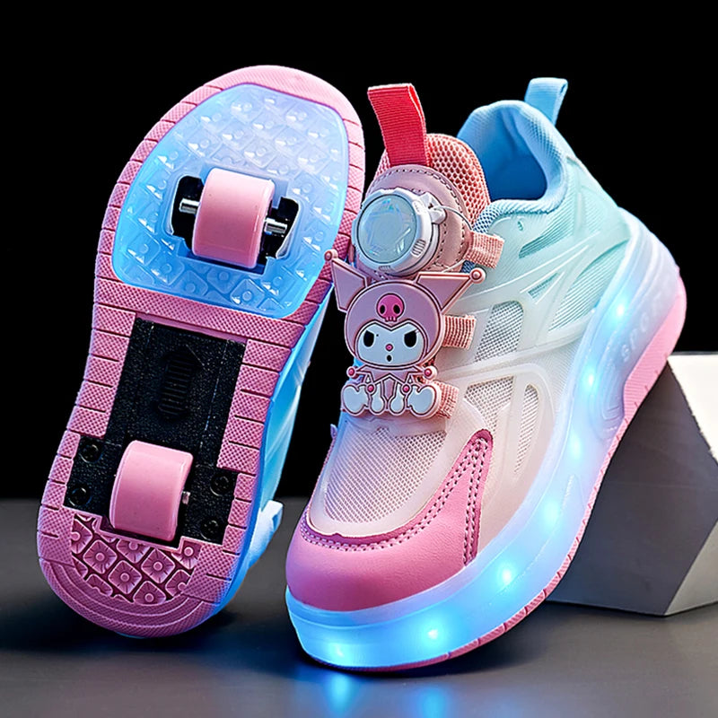 Maxy Melody Child Ice Skates Shining Shoes Kawaii Cartoon Mesh Shoes Roller Shoes Summer Cute Heelys Plush Girl Gift