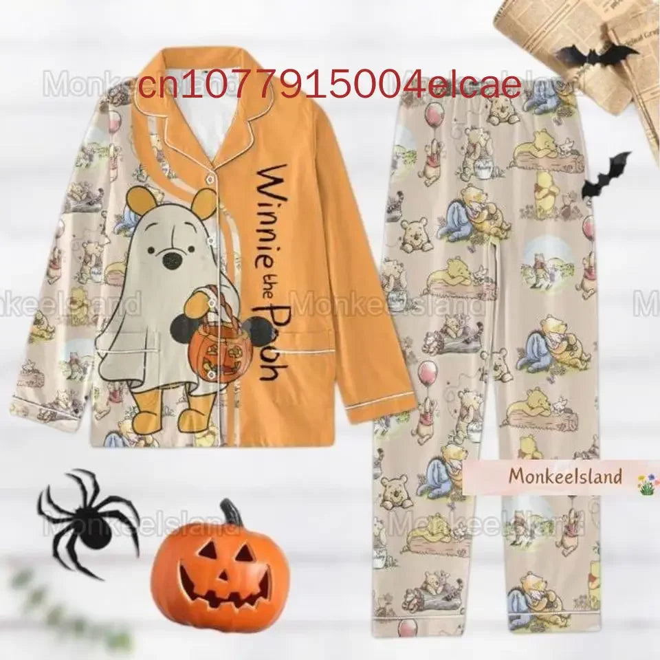 Disney Pooh Pumpkin Christmas Winnie the Pooh Halloween Casual Men's and Women's Long Sleeve Shirt Leisure Pajama Set