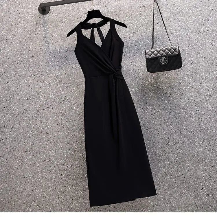 Maxy Women's Clothing Summer Outfits New Arrival French Style High Grade Suit Hanging Neck Strap Dress Slim Two Piece Set