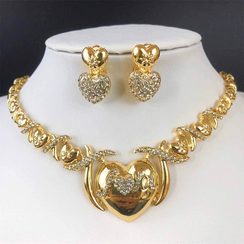 Maxy Hot selling Women XOXO Jewelry Set Gold Plated Heart Necklace Bride Wedding Necklace Earrings Bracelet Ring Set Gift