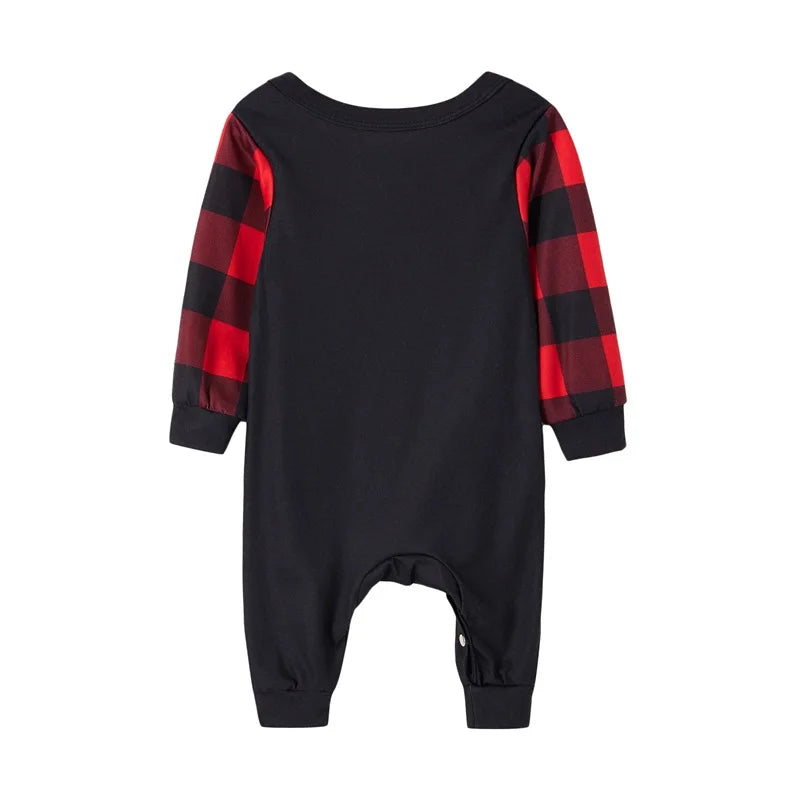Maxy Family Matching Christmas Pajamas, Baby Romper/Letter Christmas Hat Print Long Sleeve Tops + Plaid Pants Sleepwear Set