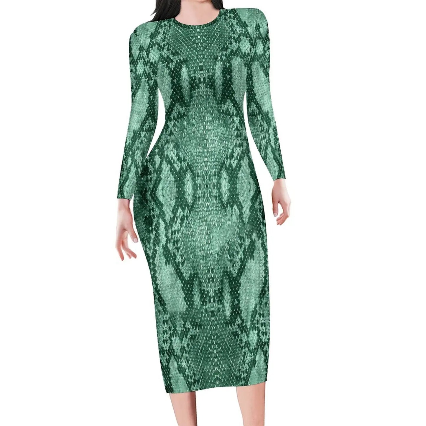 Amay Snakeskin Bodycon Dress Ladies Pink Snake Print Kawaii Dresses Autumn Long Sleeve Street Fashion Custom Dress Big Size 4XL 5XL