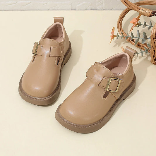 Maxy Children T-strap Casual Leather Shoes Toddler Gilrs Boys Low Heels Buckle Shoes Outdoor Infant Shoes Autumn Spring 4-12Y Sneaker