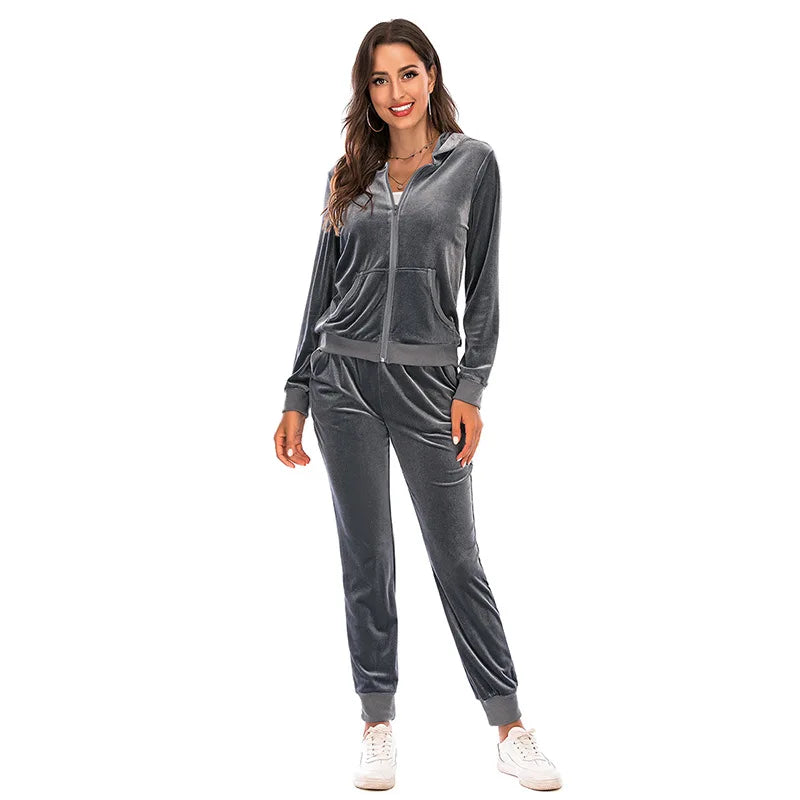 Maxy Autumn Two Pieces Tracksuit Women Velvet Oversize Sweatshirts Jogging Femme Suits Female Tops Pants Sets