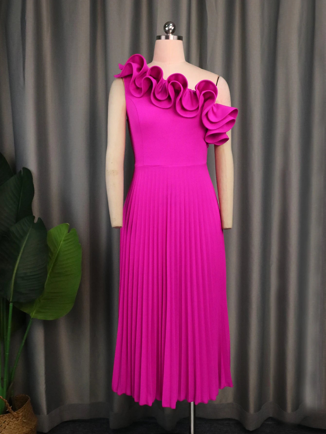 Babs One Shoulder Party Dresses for Women Plus Size Ruffles Empire A Line Pleated Long Prom Midi Evening Event Party Gowns Outfits