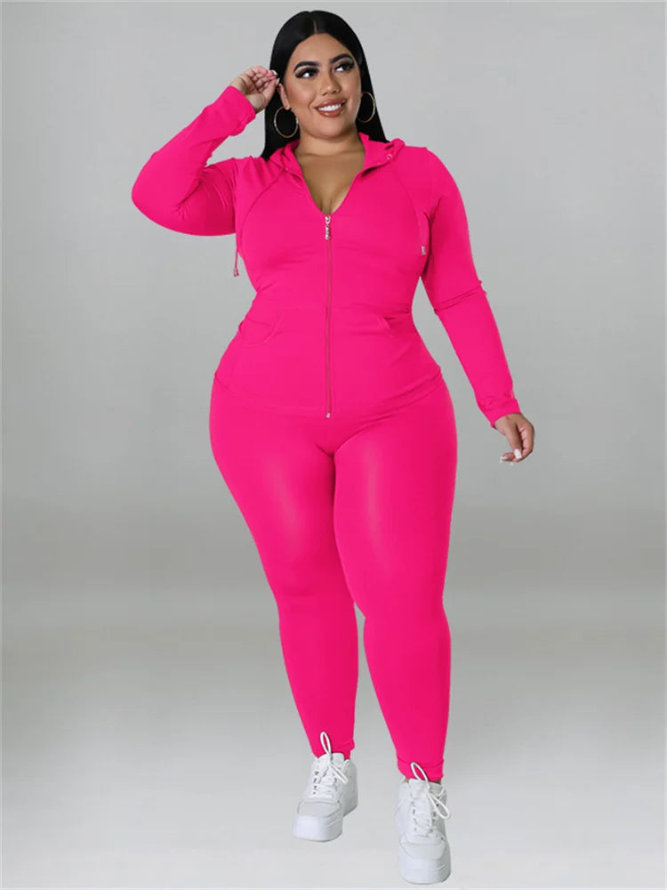 Wmstar Plus Size Two Piece Outfits Women Hoodies Sweatsuit Leggings Pants Sets Solid Stretch Matching Wholesale Dropshipping New