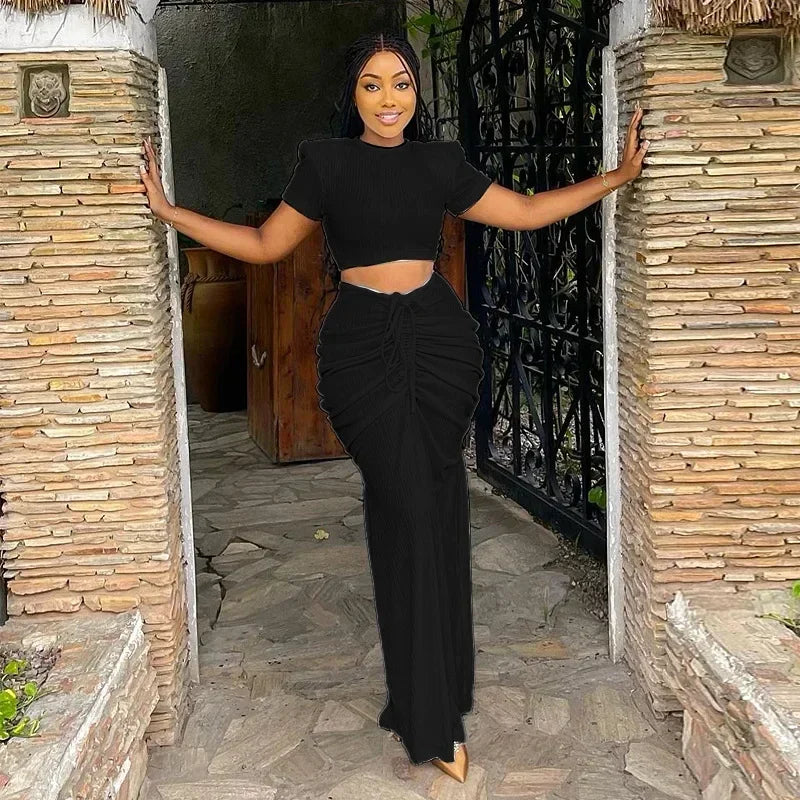 Maxy Two Piece Set Women Clothing Dress Sets Crop Top Draped Skirts Outfits New in Summer Spring dress