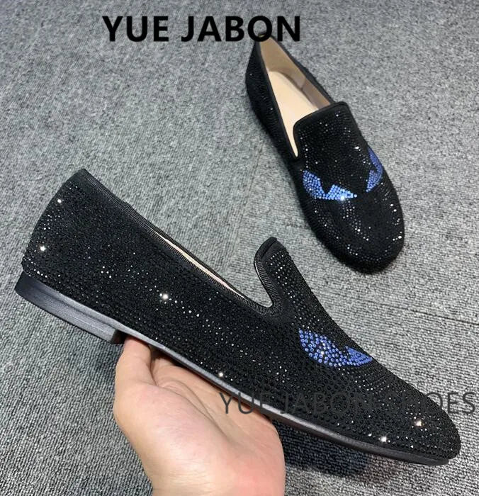 Visco New Fashion Men Rhinestone Shoes British Men's Flats Smoking Slippers Men Loafers Dress Shoes Black Casual Shoes Gladiator Mens